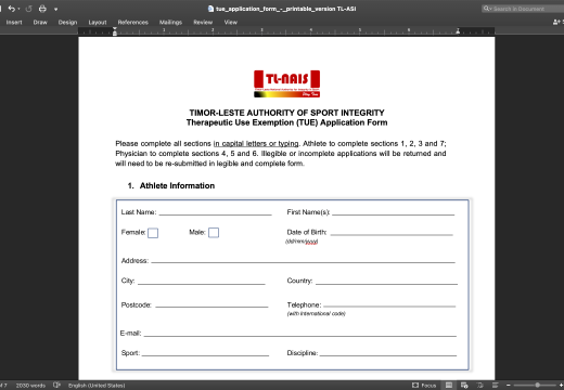 Formulariu Aplikasaun ba TUE